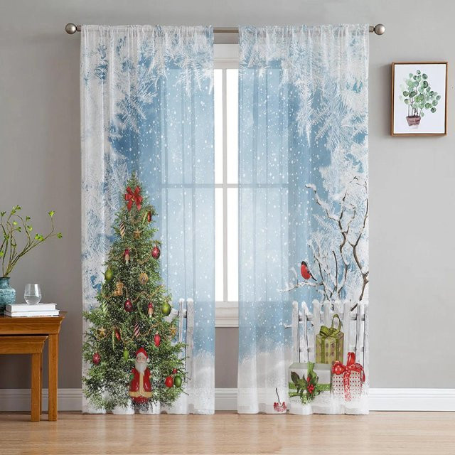 Yiran Furniture Transparentes Voile Organza Vorhang mit Schneeflocken und Sternen in Blau und Weiß, Breite: 135 cm, Höhe: 115 cm - Bild 1