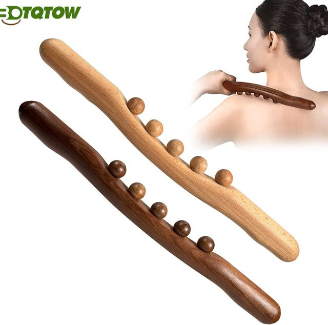 BOTQTOW Guasha-Holzstab-Massagegerät, 5-Perlen-Massageroller, Unisex - Bild 1