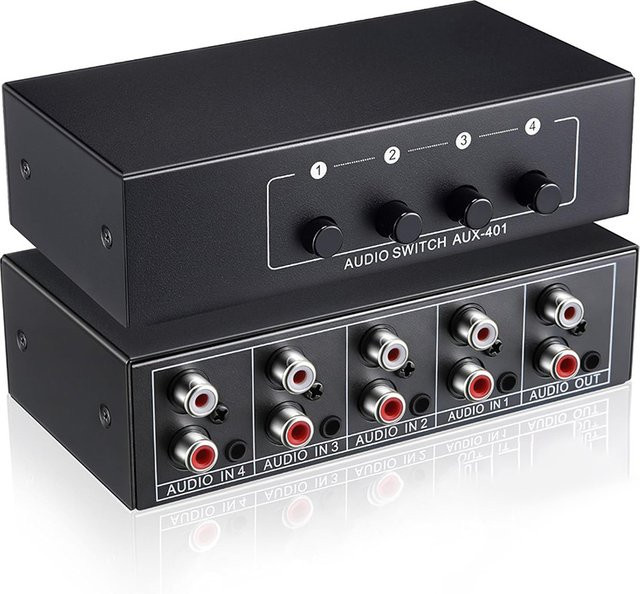 Konsenda 4 in 1 Audio Switcher Bidirektionaler Stereo Passiv Selektor 3,5 mm AUX und RCA Schwarz - Bild 1