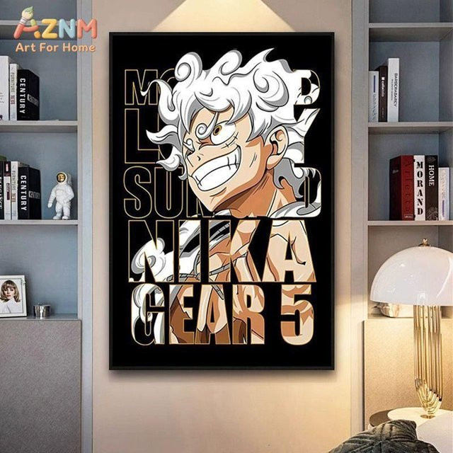 AZNM One Piece Monkey D. Luffy Gear 5 Sonnengott Nika Anime Leinwand Wandkunst mit Typografie in Multicolour - Bild 1