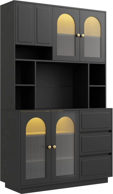 Merax Hochschrank in Schwarz mit Acryltüren, integrierter LED-Beleuchtung und offenen Fächern, B/T/H: 62,6 x 30,0 x 175,0 cm - Bild 1