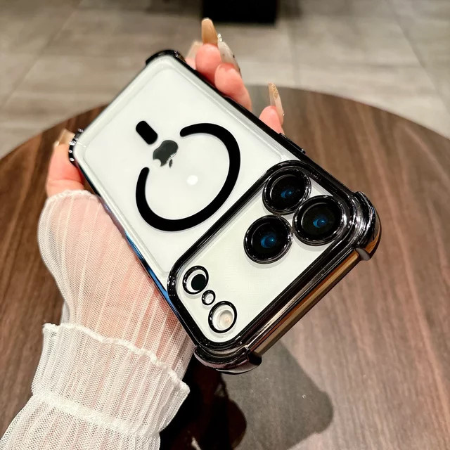 Stoßfeste magnetische MagSafe Schutzhülle für Apple iPhone 17 16 15 14 13 12 Pro Max in Transparent und Blau - Bild 1