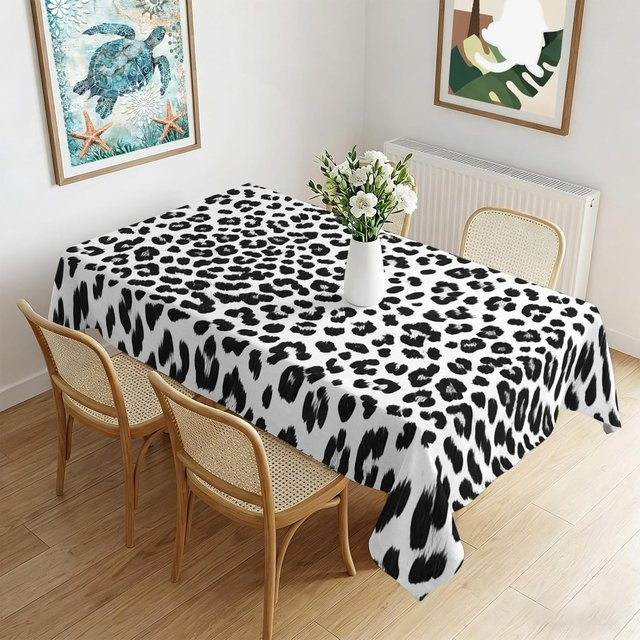 Wasserdichte Tischdecke von JINGYUE Pet im Leopard-Tuschemalerei-Stil, Schwarz-Weiß, Rechteckig, B: 90 cm, L: 140 cm - Bild 1