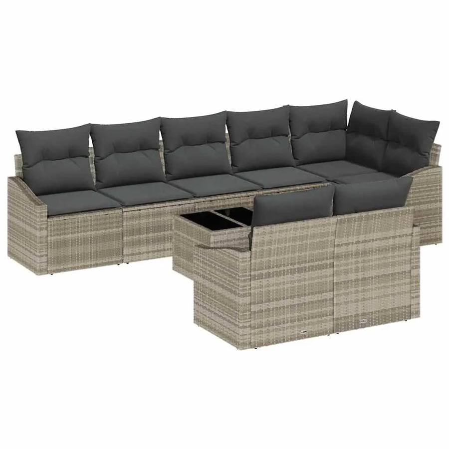 vidaXL Garten-Sofa-Set 9-teilig in Grau aus Poly-Rattan mit Polsterung und Couchtisch - Bild 2