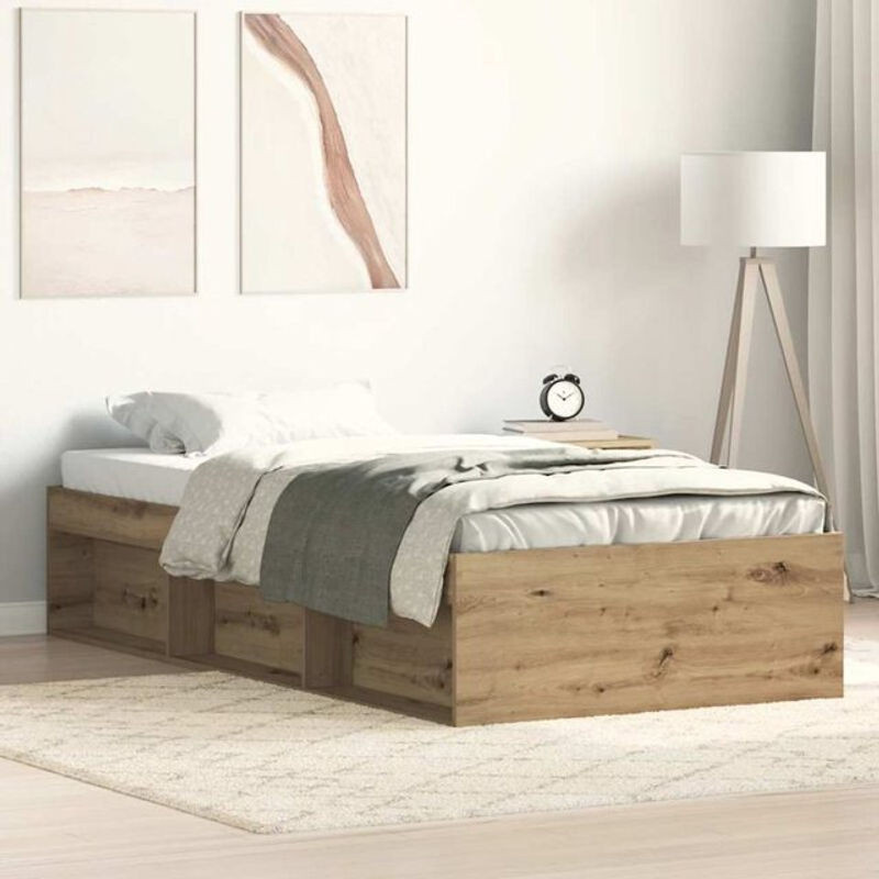 Bettgestell Einzelbett vidaxl in Eiche Natur aus Holzwerkstoff, B/T/H: 90 x 190 x 35 cm - Bild 1
