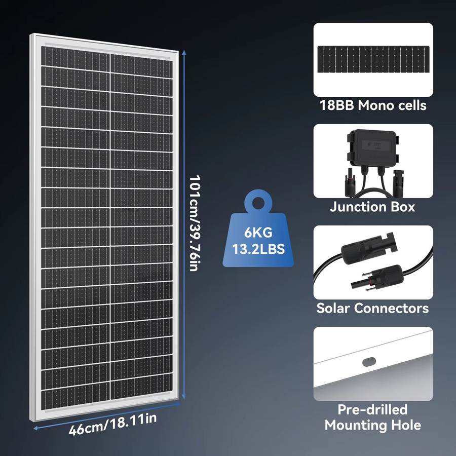 Rvpozwer Monokristallines Solarpanel Schwarz, hocheffizientes Solarzellen-Modul mit 12BB für Wohnmobil und Anhänger, 12,8 V - Bild 3