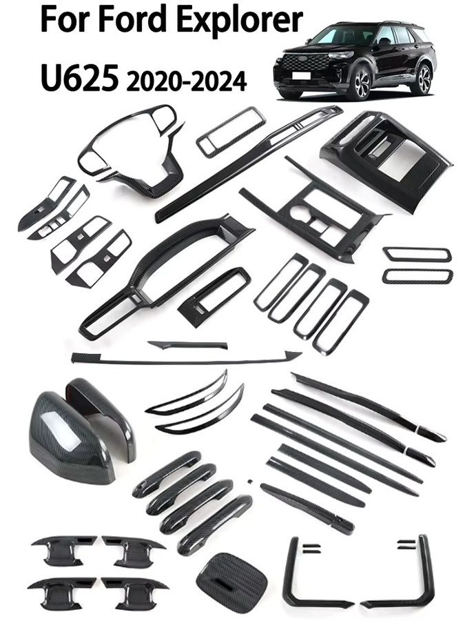 Mittelkonsolen-Panel und Schaltrahmen in Carbonfaser-Optik für Ford Explorer U625 (2020-2024), Fenster Schalter Verkleidung Innenraum-Zubehör, Schwarz - Bild 7