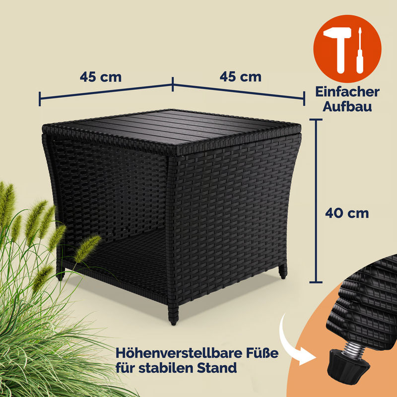 CASARIA Beistelltisch Vedis aus Polyrattan und WPC in Schwarz für In- und Outdoor, B/T/H: 45 x 45 x 40 cm - Bild 4