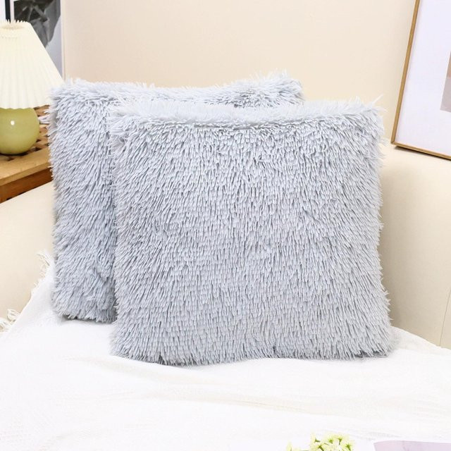 ILVISEST Kunstpelz Fleece Kissenbezüge im 2er Pack, Grau, B/T/H: 45 x 45 x 45 cm - Bild 1