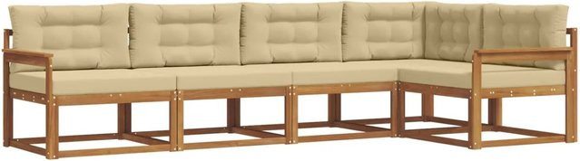 vidaXL Outdoor-Sofagarnitur in L-Form aus massivem Akazienholz mit Kissen, 5-teilig, Beige und Natur - Bild 1