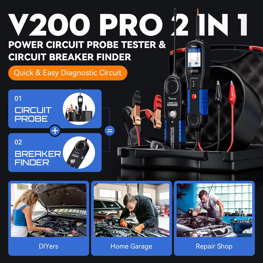 VDIAGTOOL V200PRO Kit Kfz-Stromkreisprüfer 12/24V mit 12m Kabel für Relais, Sicherungen, Kraftstoffeinspritzung und Schalterfinder, Schwarz - Bild 2