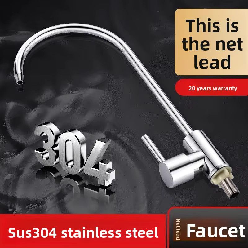 URGGU Wasserhahn aus Edelstahl 304 für Wasserreiniger mit 2-Punkt-Doppelauslass, Silber - Bild 3