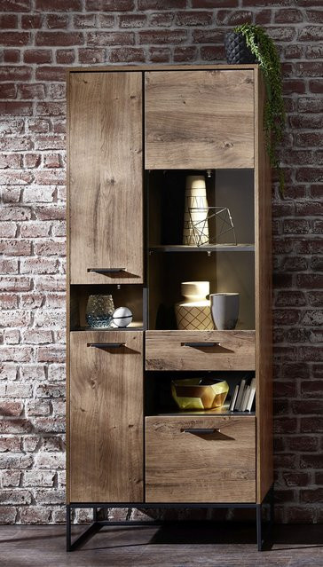 Vitrine HARPER in Braun mit Glastüren und Soft-Close-Funktion, B/T/H: 79 x 38 x 196 cm - Bild 1