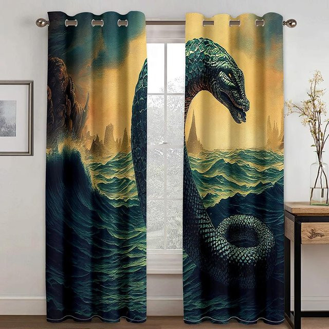 Yiran Furniture Blackout Vorhang mit Wolf, Schlange und Mond Motiv in Schwarz und Weiß, Breite: 55 cm, Höhe: 120 cm - Bild 1