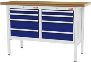 STIER Werkbank mit 8 Schubladen in RAL 7035 und RAL 5010, Breite: 150 cm, Tiefe: 60 cm, Höhe: 96 cm - Bild 1