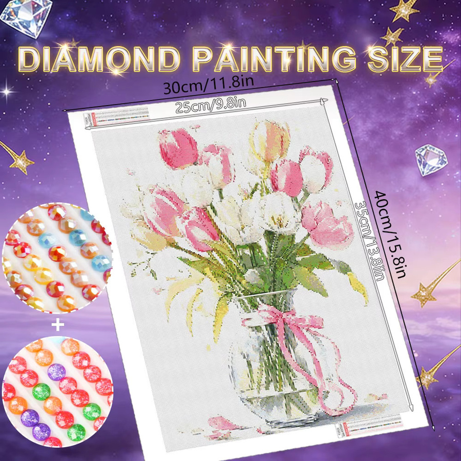 HUACAN Diamant-Kunstmalerei Rosenblüte als 5D AB Diamant-Mosaik in Mehrfarbig, Wanddekoration mit Blumen-Motiv, B/H: 30 x 20 cm - Bild 1