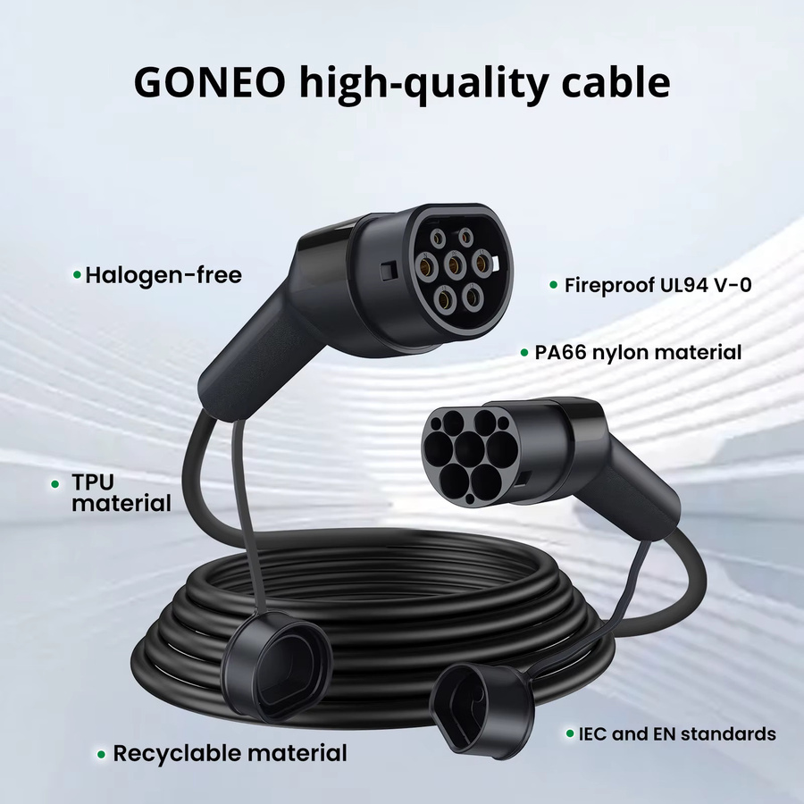 GONEO Typ 2 EV-Ladekabel Schwarz für europäische Elektrofahrzeuge, Modus 3, IP54 wasserdicht und robust - Bild 3