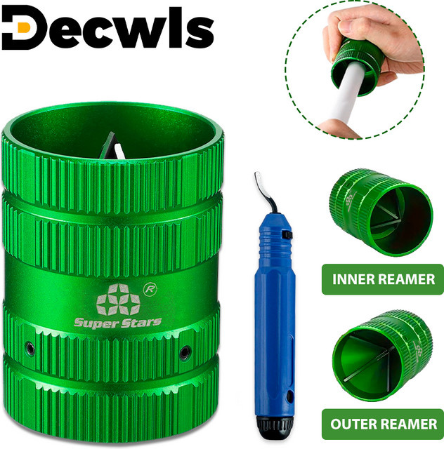 Innen- und Außenfasenreibahlen Set für Rohre von 1/4 bis 1-5/8 Zoll, Entgratungsschaber und Kantenbearbeitungswerkzeug für Kupfer- und PVC-Rohre in Grün - Bild 1