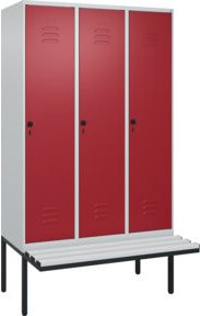 C+P Spind Classic PLUS Garderobenschrank mit Sitzbank, 3 Abteile, Lichtgrau, B/T/H: 212,0 x 120,0 x 81,5 cm - Bild 1