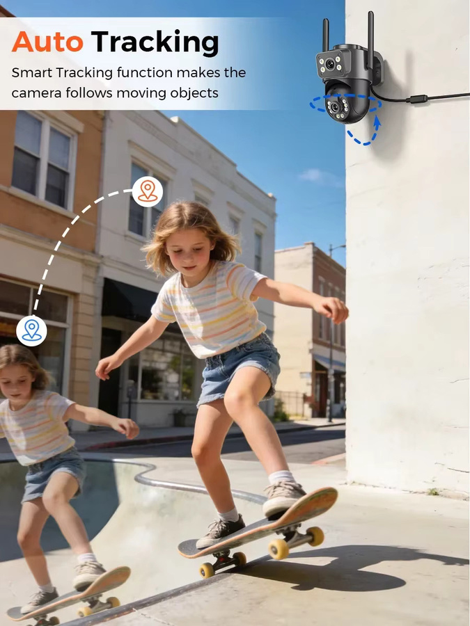 Abuntu 5K HD WLAN-Sicherheitskamera für den Außenbereich mit 8MP Dual-Objektiv, 2,4G+5G Dual-Band, KI-Auto-Tracking und Dual-Bildschirm zur Videoüberwachung - Bild 5