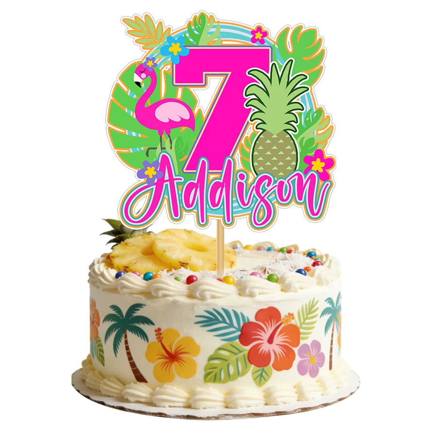 Personalisierte Flamingo Kuchendekoration mit Name und Alter für deine Hawaii-Themenparty, Multicolor, joy-enlife - Bild 4
