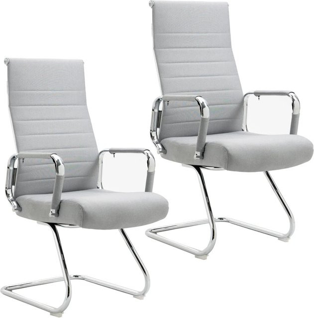 Svita Office Comfort 2er Set Besucherstühle als Freischwinger mit Armlehnen aus Stoff in Hellgrau, B/T/H: 56,5 x 64 x 110 cm - Bild 1
