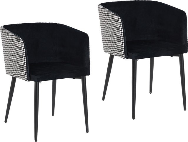 HTI-Living Stuhl Destin mit Armlehnen im Hahnentritt-Design in Schwarz-Weiß aus Bouclé-Stoff im Retro-Stil - Bild 1