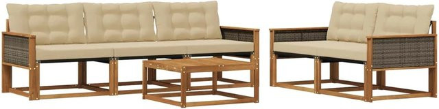 vidaXL Outdoor-Sofagarnitur aus Akazienholz mit Textilene und Kissen in Natur und Beige - Bild 1