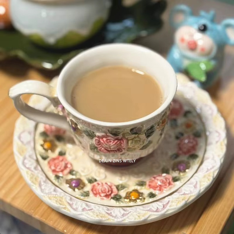 DEJUN ZINS WTELY Tee-Set aus Keramik mit Teekanne und Kaffeetassen im floralen Design, Mehrfarbig - Bild 3