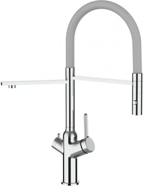 VIZIO 3-Wege Küchenarmatur mit 360° schwenkbarem Auslauf, abnehmbarer 2-Strahl Handbrause und Filterfunktion, Verchromt, Grau/Silber - Bild 1