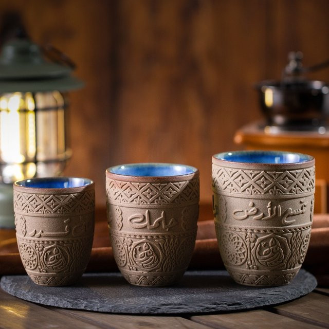 Yam Kaffeetasse aus Keramik im arabischen Stil, braune Teetasse aus Ton mit Retro-Design - Bild 1