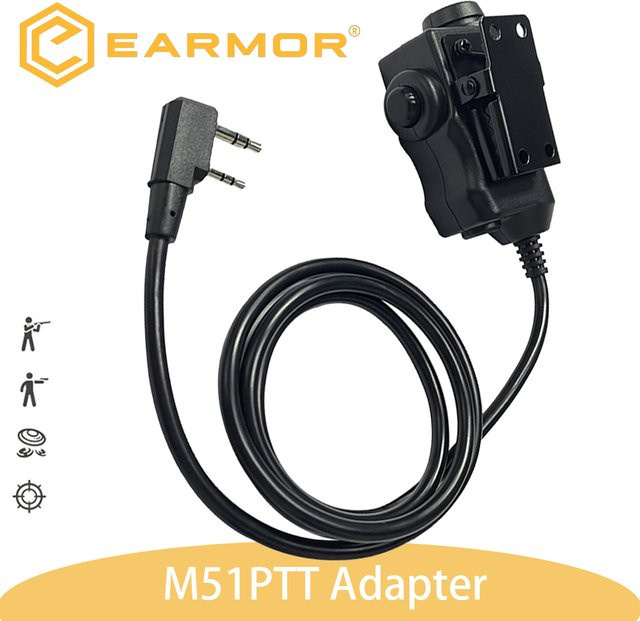 EARMOR M51 PTT Adapter für taktische Airsoft Headsets mit Finger-Taste in Schwarz - Bild 1