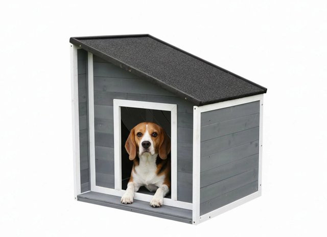 Relaxdays Hundehütte aus Tannenholz in Grau und Weiß mit wetterfestem Klappdach, B/T/H: 77 x 71 x 58 cm - Bild 1