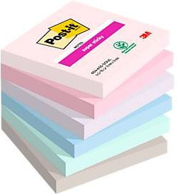 Post-it Super Sticky Notes Soulful Collection, farbig (pink, grau, mehrfarbig), 6 Blöcke à 90 Blatt, B: 7,6 cm x T: 7,6 cm - Bild 1