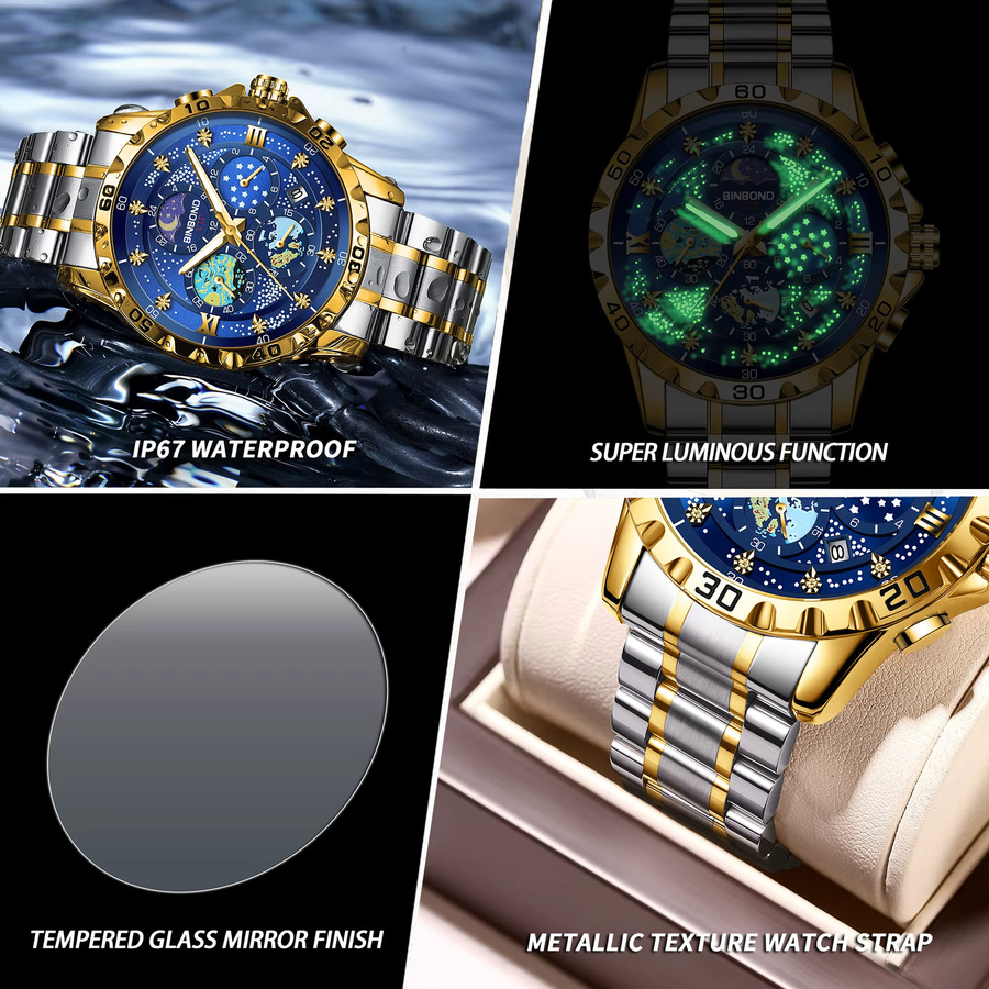 BINBOND Chronograph, Automatik, Edelstahl, Blau, Herren - Bild 6