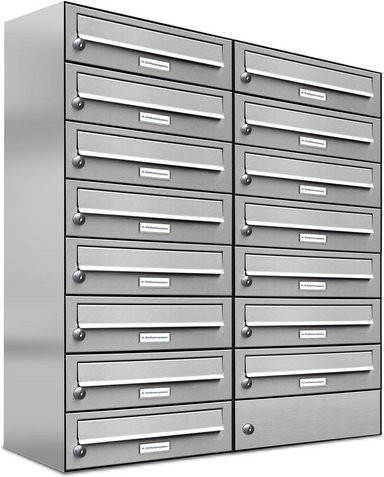 AL Briefkasten für 15 Parteien, Aufputzmontage, silberfarben, B/T/H: 76,6 x 27,5 x 92 cm - Bild 1