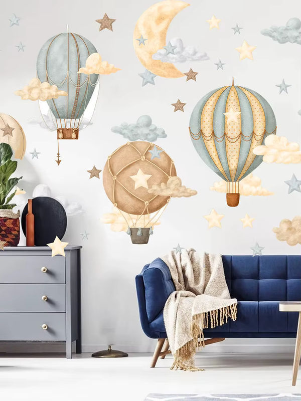 Duruibom Wandtattoo für Kinderzimmer mit Heißluftballons, Mond und Wolken im Vintage Aquarell Design - Bild 4