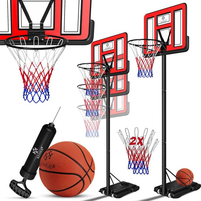 KESSER Basketballkorb Premium Basketballanlage mit Ständer und Rollen inklusive Basketball und Pumpe, höhenverstellbar von 230 bis 305 cm, für Outdoor und Indoor - Bild 1