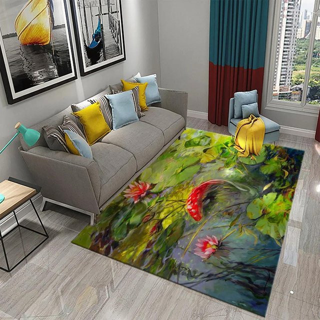 Karpetti Rutschfeste Fußmatte mit 3D Seerose Abstraktem Ölgemälde Design, Rechteck, B/T: 60 x 40 cm - Bild 1