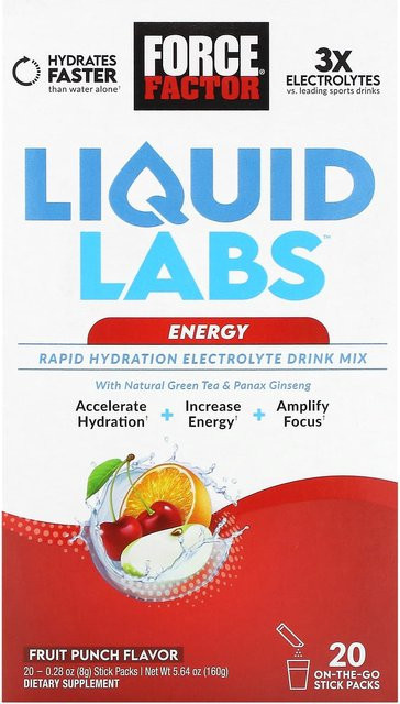 Force Factor Liquid Labs Energy, Sportgetränk, Fruchtpunsch, 20 x 8 g - Bild 1