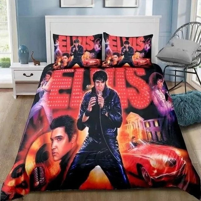 Flylo P-Presley Bettwäsche-Set Retro E-Elvis Design, 3-teilig aus Mikrofaser, Mehrfarbig, B/H: 228 x 228 cm - Bild 1