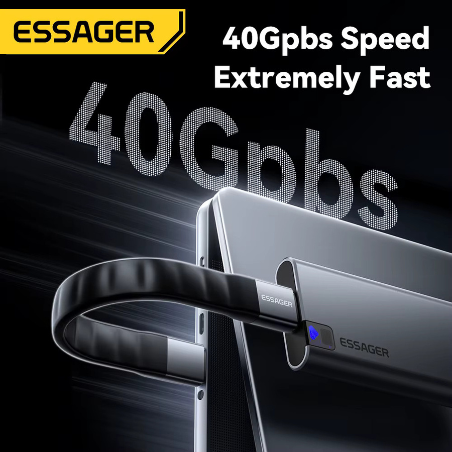 Essager USB 4.0 Typ-C-Kabel in Schwarz mit 40 Gbit/s Datenübertragung, 8K Video und 240 W PD Schnellladefunktion für MacBook, iPhone und Laptop - Bild 4
