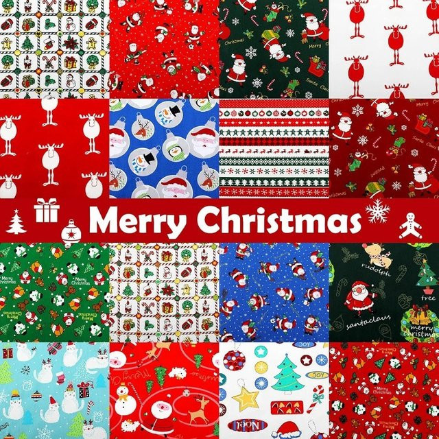 Weihnachtsserie Twill Baumwollstoff für Patchwork und DIY-Handarbeiten, 16 Stück, Mehrfarbig - Bild 1