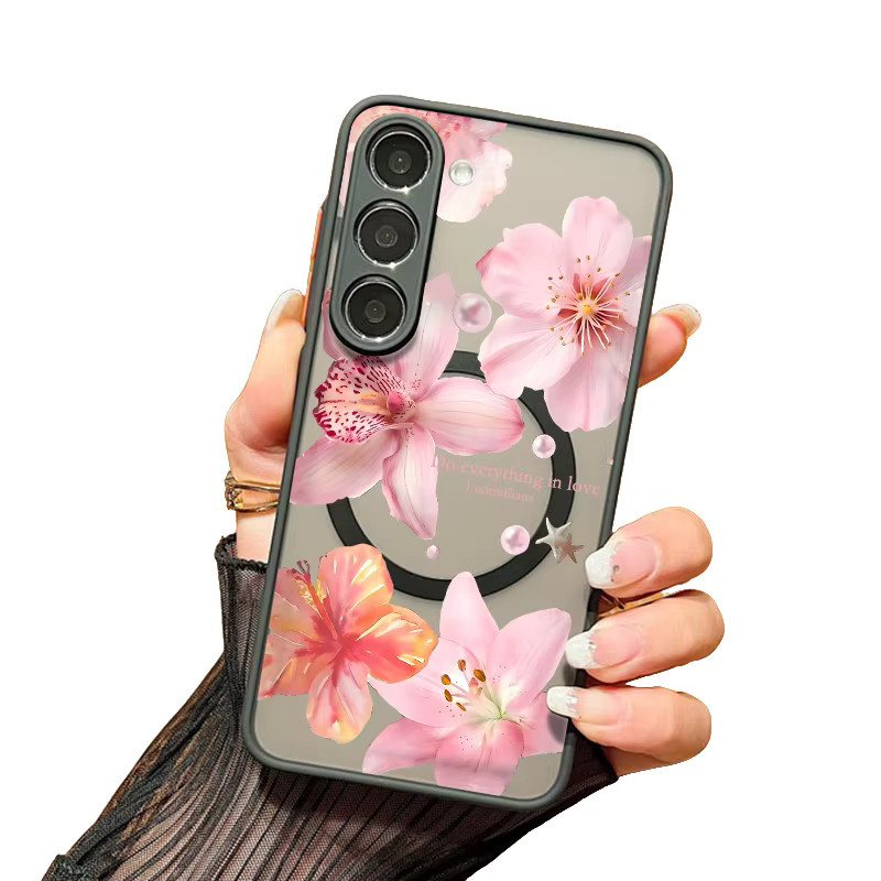 Magnetische Handyhülle mit rosa Blumenmuster für Samsung Galaxy S25 Edge, S24 Plus, S23 Ultra, S22 und weitere Modelle - Bild 3