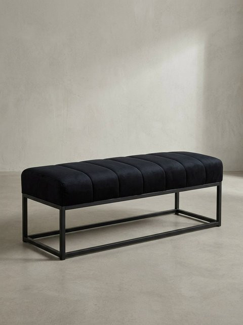 Gepolsterte Sitzbank von KADIMA DESIGN aus Samt mit Metallgestell in Schwarz, B/T/H: 108 x 40 x 40 cm - Bild 1