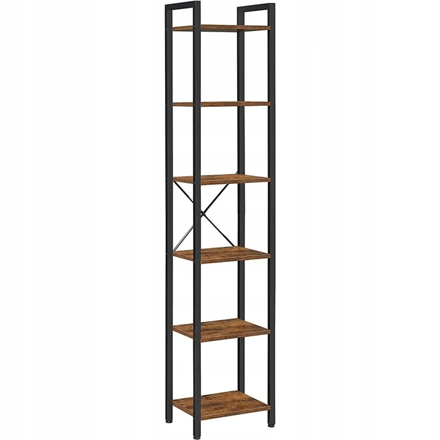 Rebiko Bücherregal im Industrial-Stil aus Metall und MDF, Farbe Schwarz-Braun, H x B x T: 187,5 x 30,0 x 40,0 cm - Bild 2