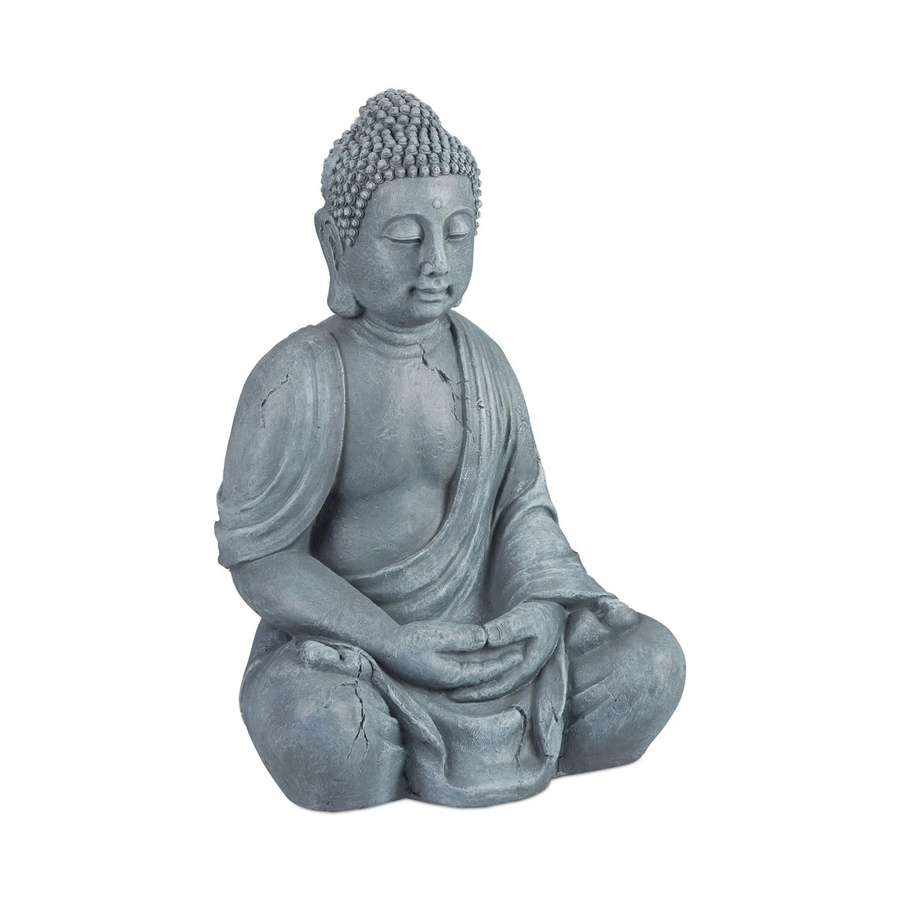 Relaxdays Buddha Figur aus Polyresin in Hellgrau, sitzend, wetterfest und frostsicher, Höhe: 70 cm, Breite: 45 cm, Tiefe: 35 cm - Bild 2