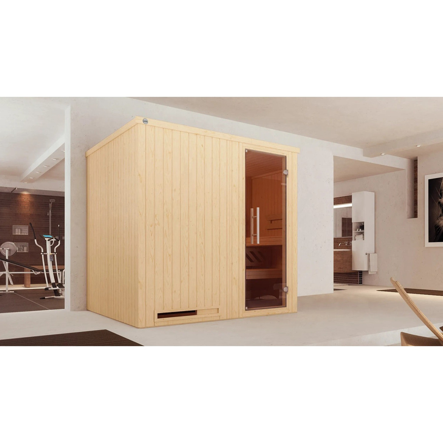 WEKA Elementsauna Halmstad 2 Sparset mit 5,4 kW und Kompakt Glastür in Beige und Anthracite, B/H/T: 194 x 199 x 177 cm - Bild 2