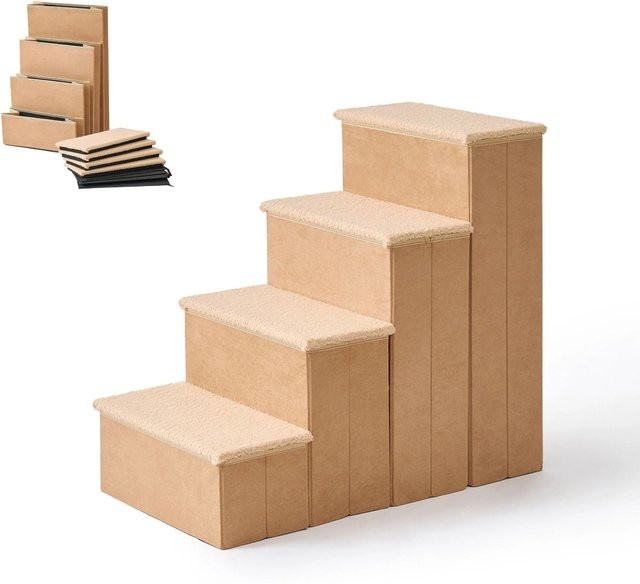 Relaxdays Hundetreppe aus MDF und Polyester in Beige, faltbar mit Stauraum, B/T/H: 65 x 40 x 70 cm - Bild 1