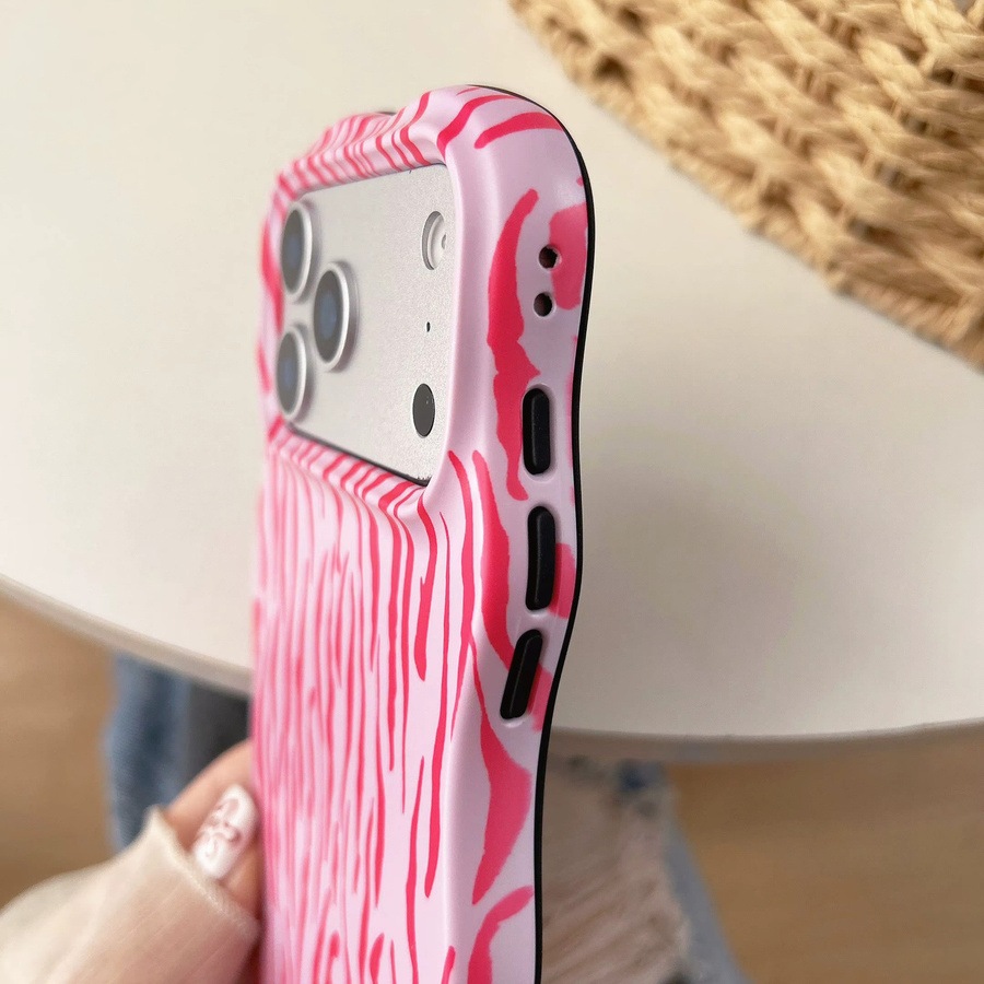 Stoßfeste 2-in-1 Schutzhülle mit Zebra-Linien-Muster für Apple iPhone 13 bis 17 Pro Max in Pink mit Wellenkanten aus TPU und PC-Hartschale - Bild 2